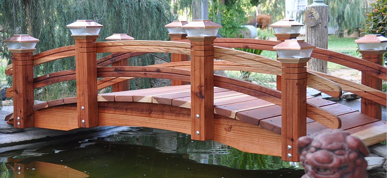 8 ft,  Short Posts  garden bridges Double Rails Bridge, With 8 Solar Lights