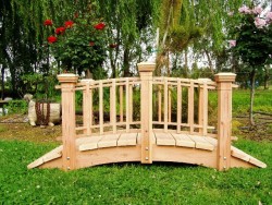 Here is a very cute 6 foot spindle bridge with flat top caps custom built for a koi pond located in Oakhurst , Calif.
