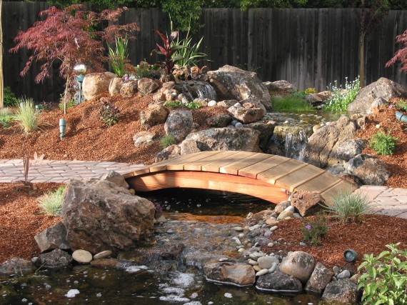 No Post  Foot  Bridges  6. Redwood Garden  bridge with out posts, no rails or post to block your landscaping